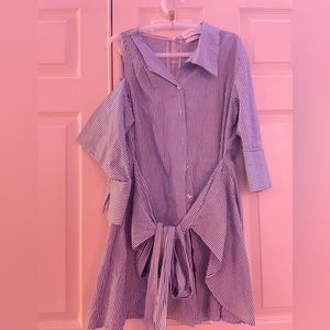 Asymmetric Cold Shoulder Strip Shirt Dress Size0